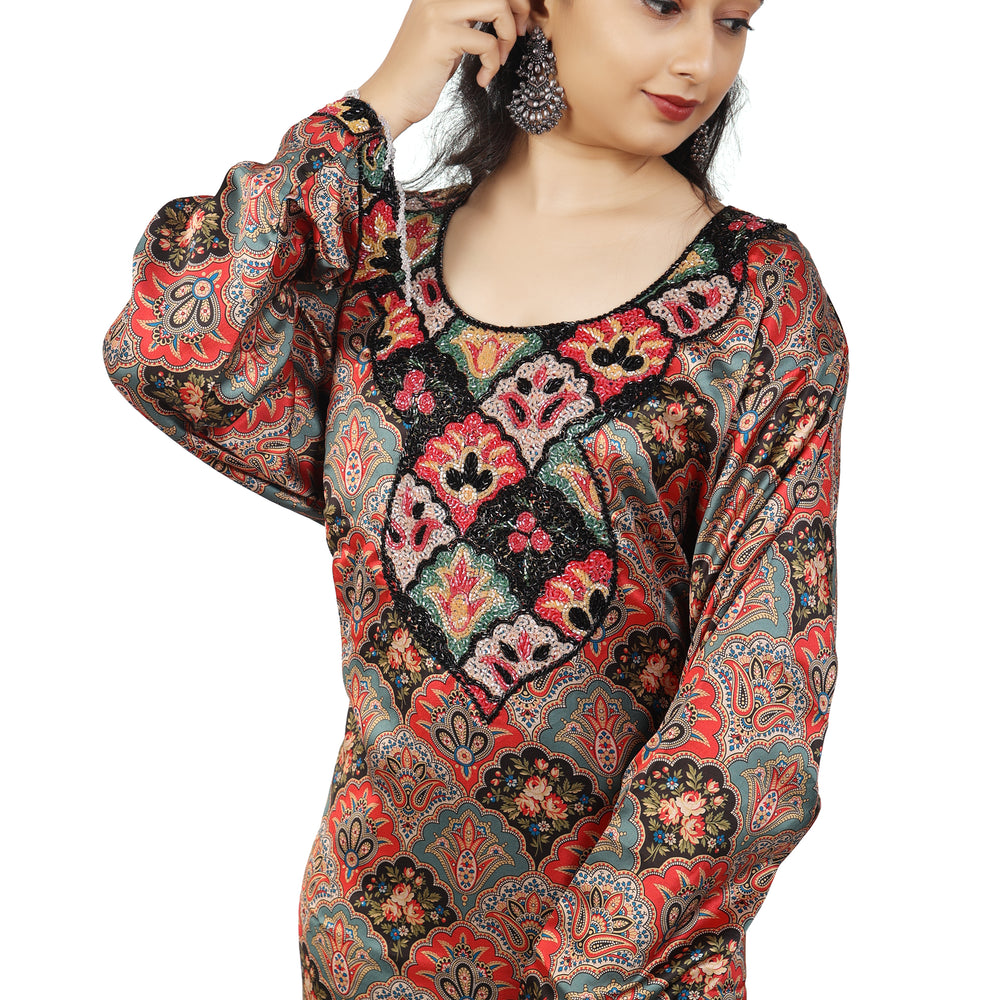 
                  
                    Flower Print Party Gown In Printed Satin with Handwork - Maxim Creation
                  
                
