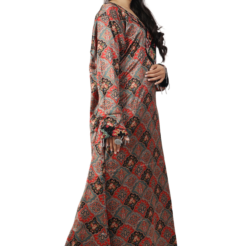 
                  
                    Flower Print Party Gown In Printed Satin with Handwork - Maxim Creation
                  
                