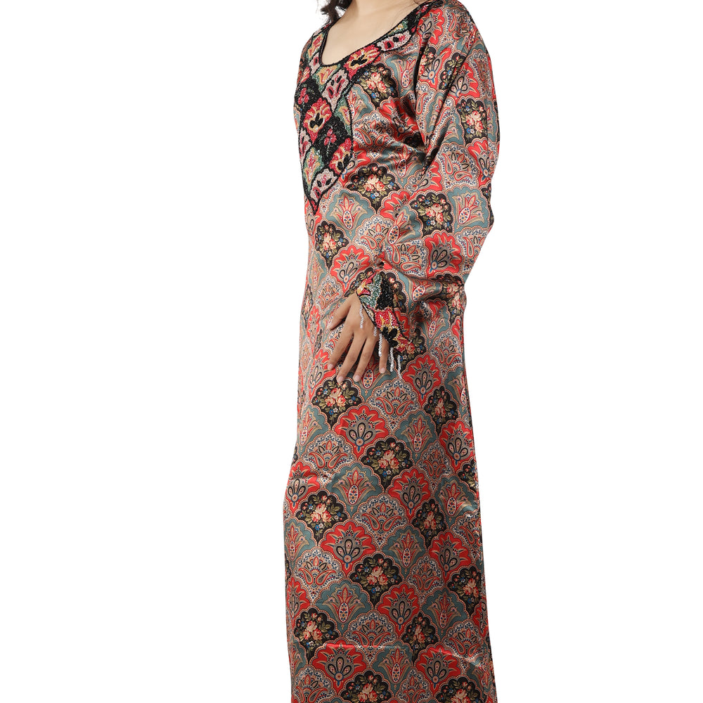 
                  
                    Flower Print Party Gown In Printed Satin with Handwork - Maxim Creation
                  
                