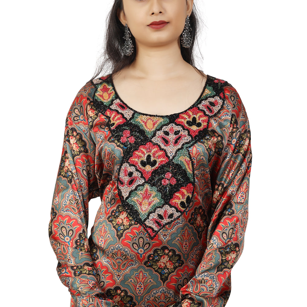 
                  
                    Flower Print Party Gown In Printed Satin with Handwork - Maxim Creation
                  
                