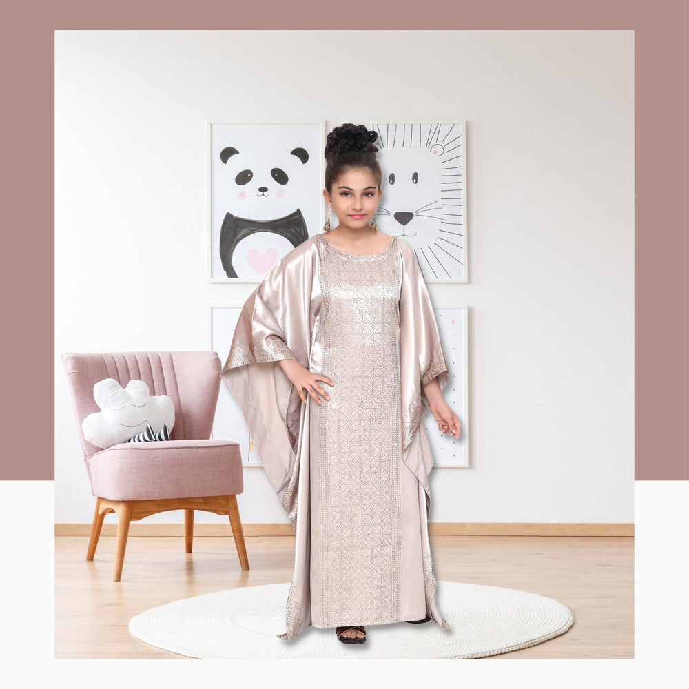 
                  
                    Arabian Beige Color Satin Dress - Maxim Creation
                  
                