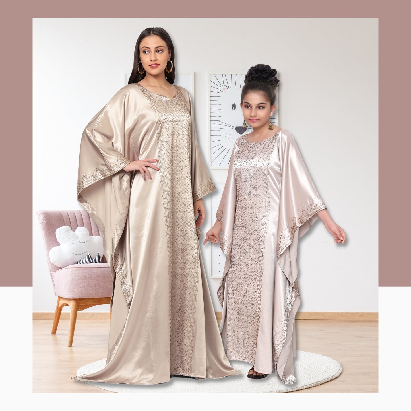 Arabian Beige Color Satin Dress - Maxim Creation