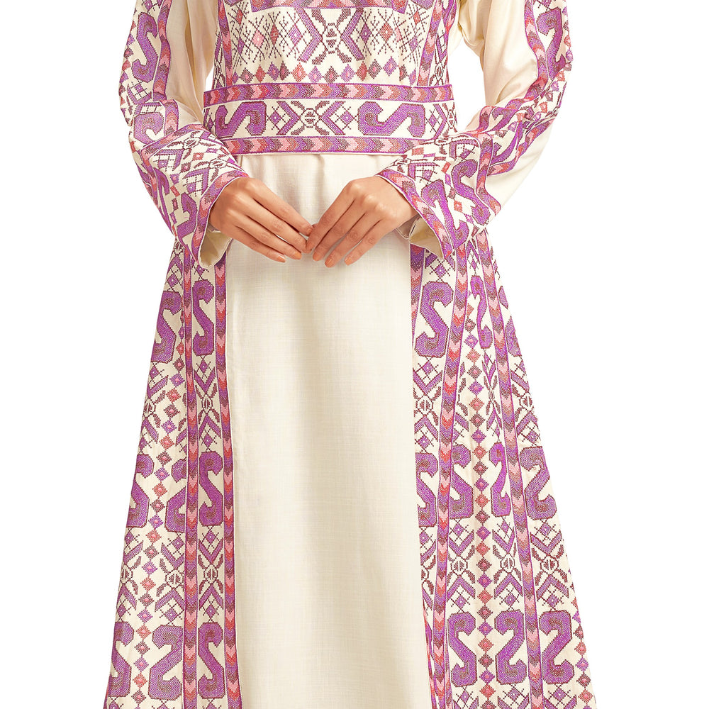 
                  
                    Palestine Pink Cross Stitch Threadwork Kaftan - Maxim Creation
                  
                
