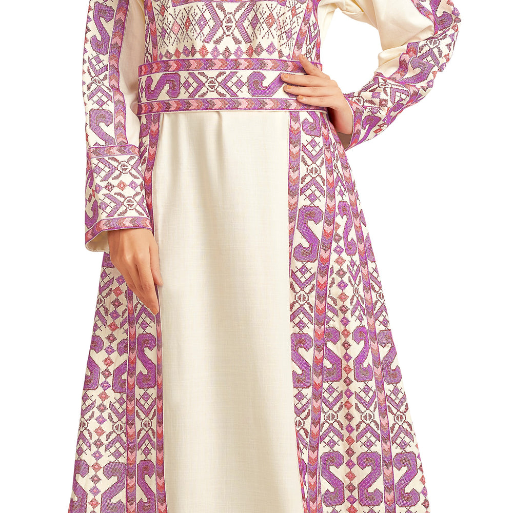 Palestine Pink Cross Stitch Threadwork Kaftan - Maxim Creation