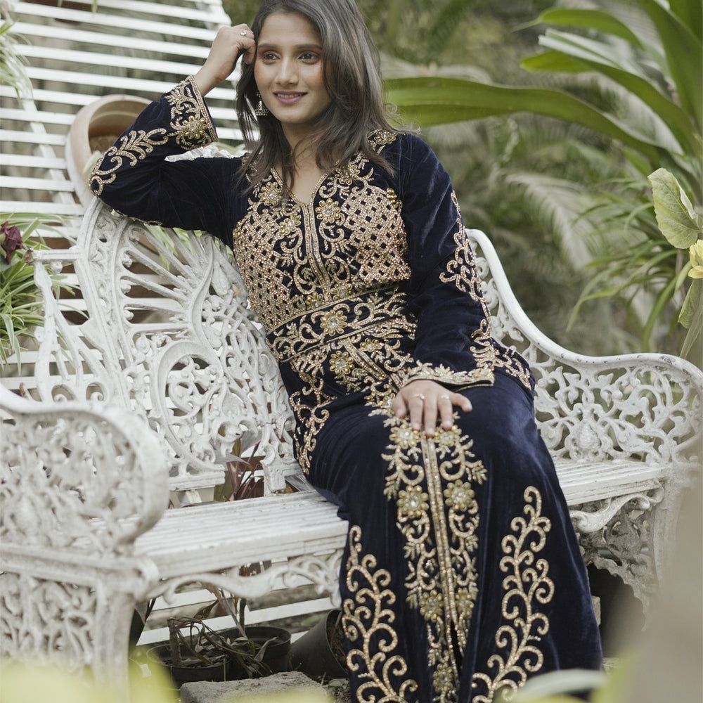 
                  
                    Crystal Hand Work Caftan Beads Velvet Ball Gown
                  
                