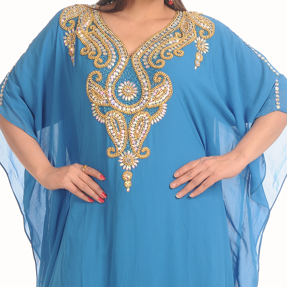 Embroidered Farasha in Light Blue Color Maxi Dress - Maxim Creation