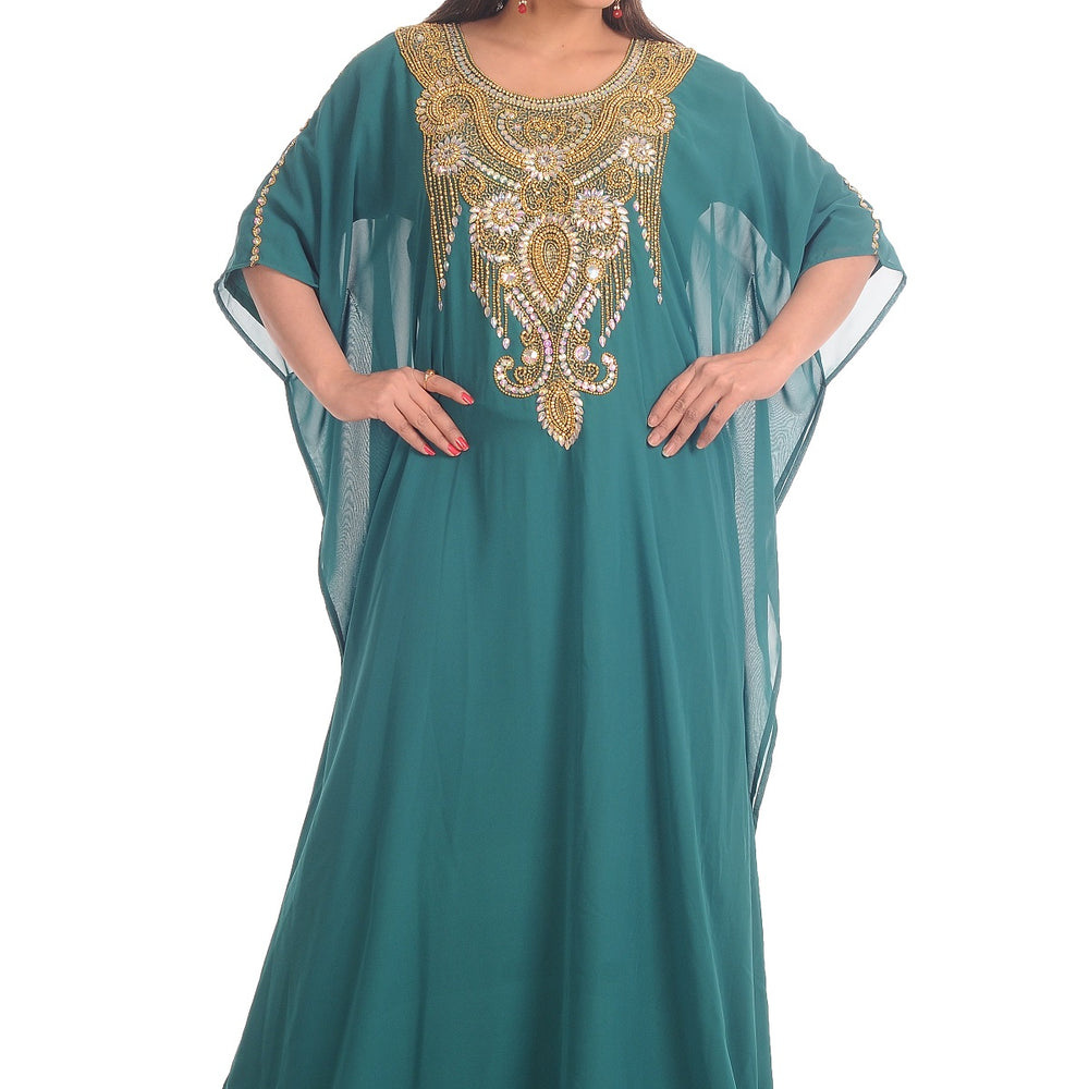 
                  
                    Farasha Boho in Rama Green Embroidered Dress - Maxim Creation
                  
                