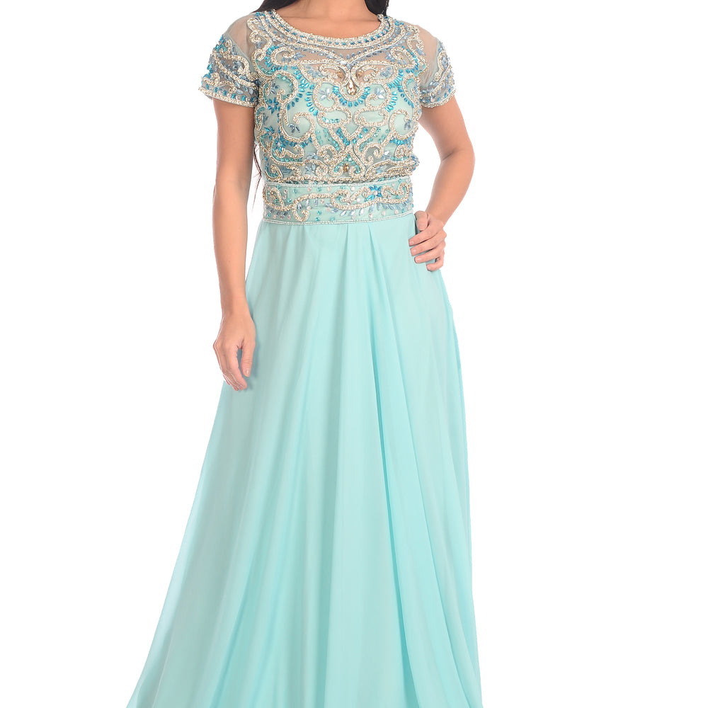 
                  
                    SHORT SLEEVE PROM DRESS SKY BLUE MAXI - Maxim Creation
                  
                