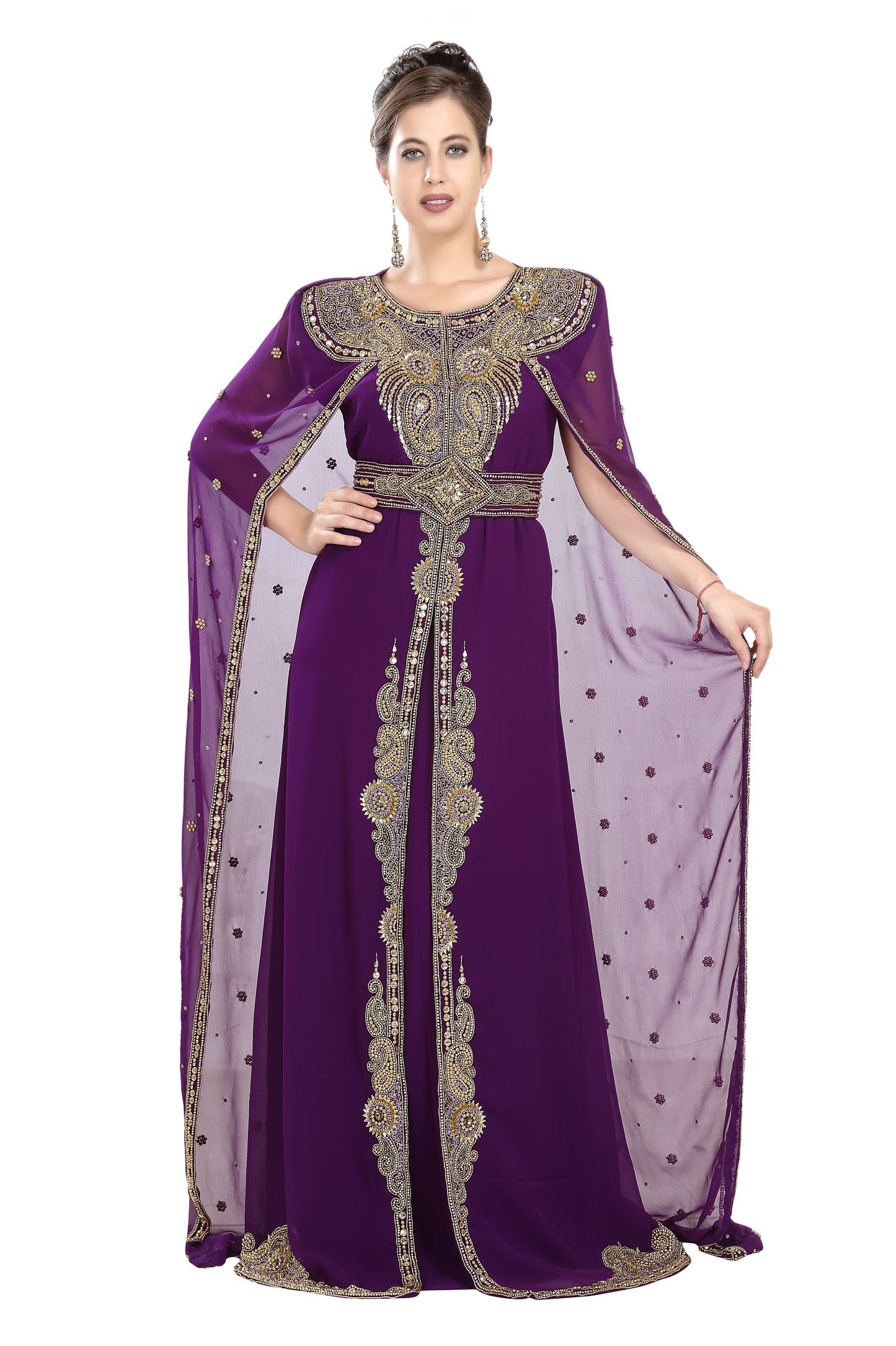 Sleeveless Maxi Kaftan with Long Cape - Maxim Creation