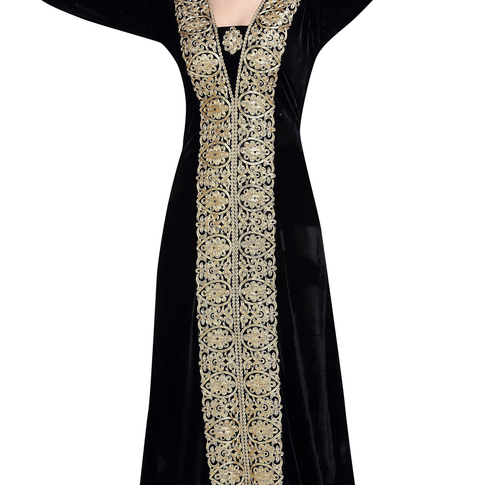 Arabian Kaftan in Black Velvet Long Maxi Gown - Maxim Creation