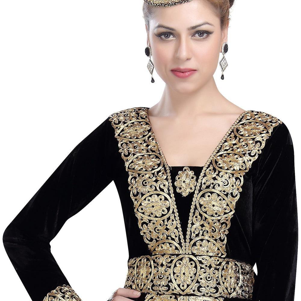 
                  
                    Arabian Kaftan in Black Velvet Long Maxi Gown - Maxim Creation
                  
                