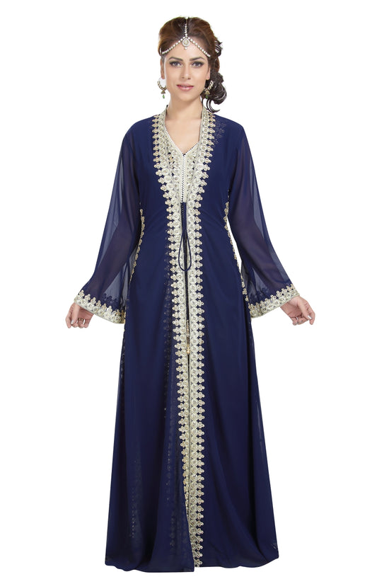 Kaftan With Golden Lace Work - Maxim Creation