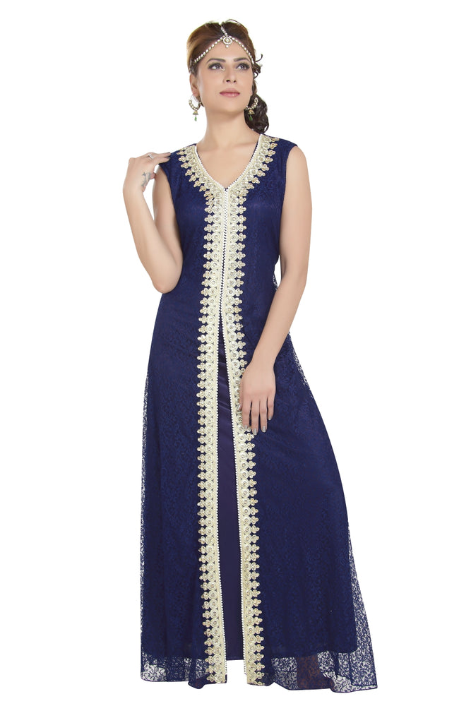 
                  
                    Kaftan With Golden Lace Work - Maxim Creation
                  
                