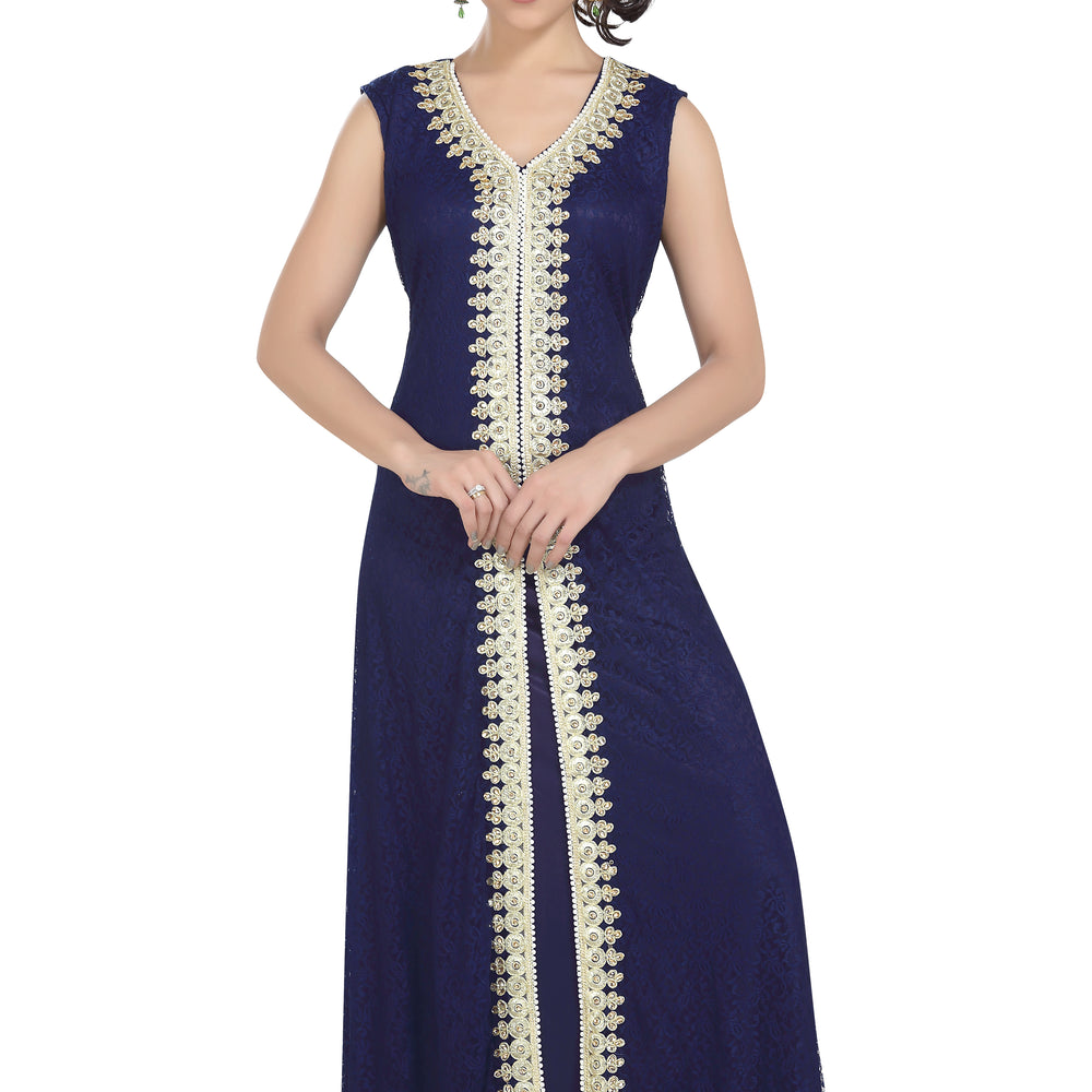 
                  
                    Kaftan With Golden Lace Work - Maxim Creation
                  
                