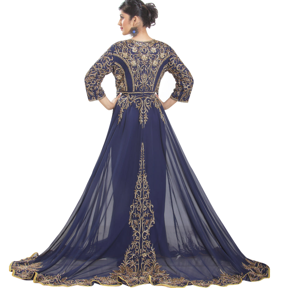 Swedish Dress Ball Gown in Navy Blue Kaftan - Maxim Creation