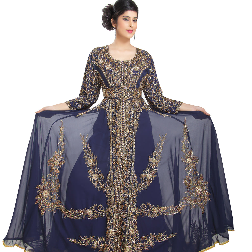 Swedish Dress Ball Gown in Navy Blue Kaftan - Maxim Creation