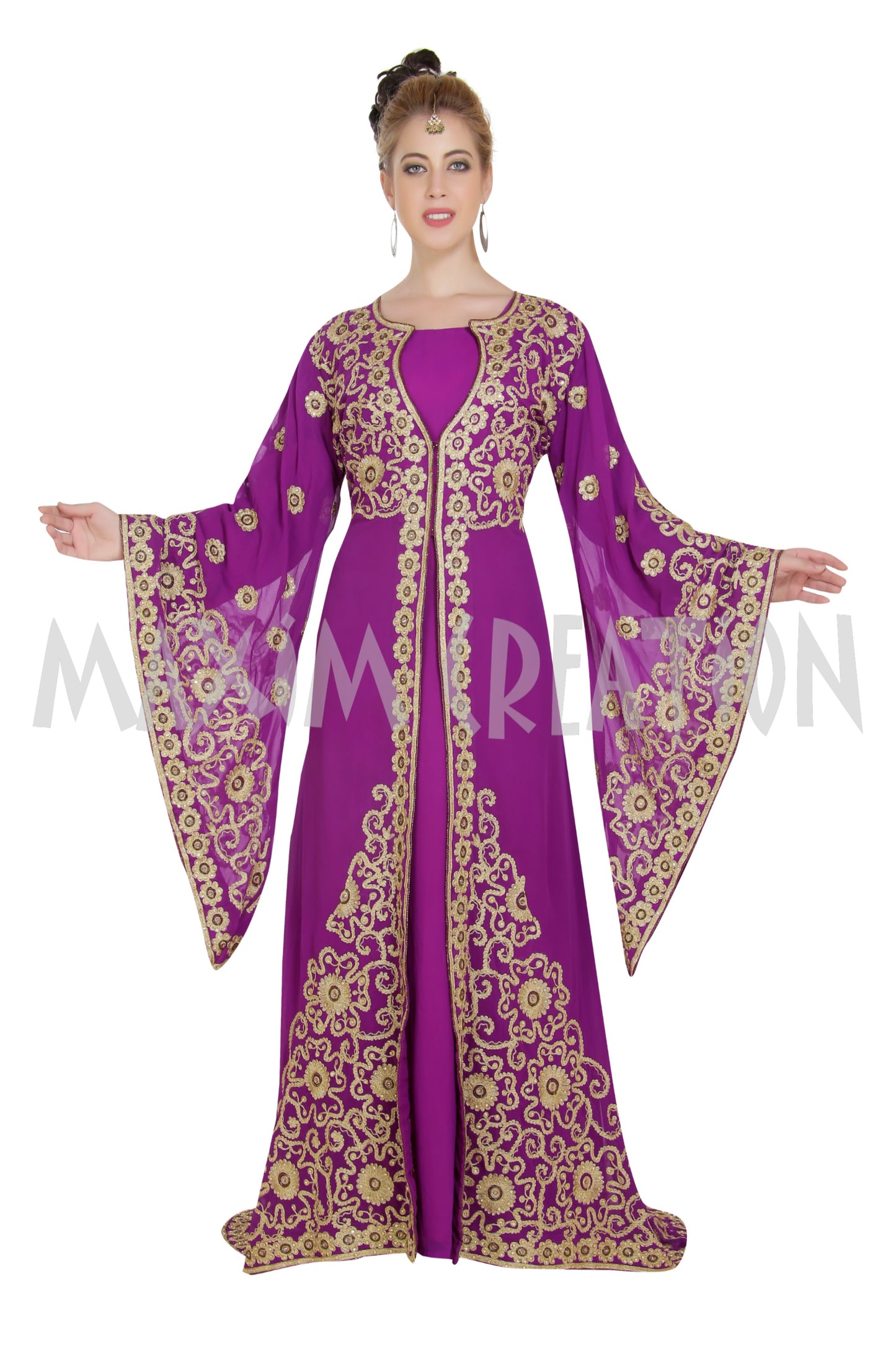 Arabian Kaftan Bell Sleeve Moroccan Jalabiya - Maxim Creation