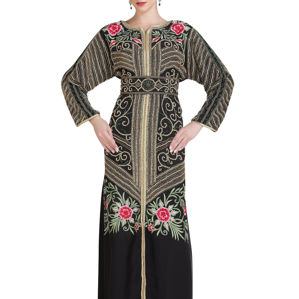 
                  
                    Djellaba Kaftan With Floral Zari Embroidery - Maxim Creation
                  
                
