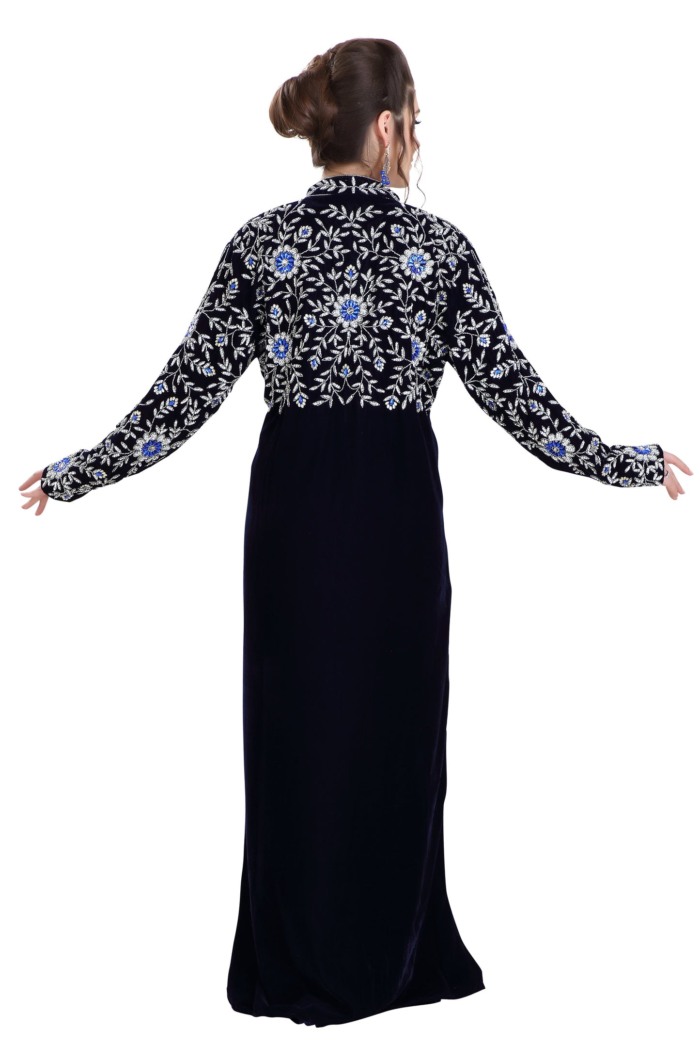 Arabian Caftan Dress With Floral Embroidery - Maxim Creation