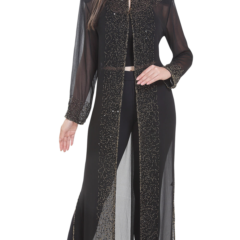 Long Overcoat Jacket With Embroidery - Maxim Creation