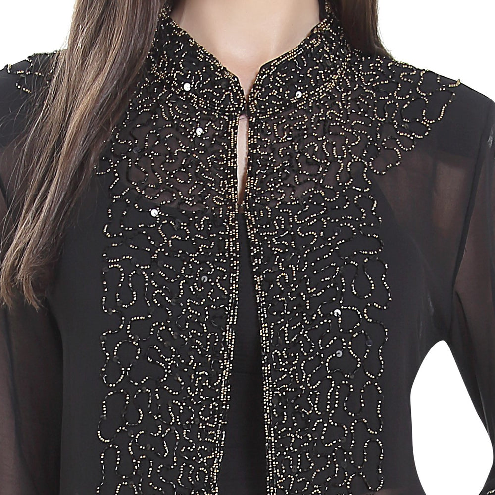 Long Overcoat Jacket With Embroidery - Maxim Creation