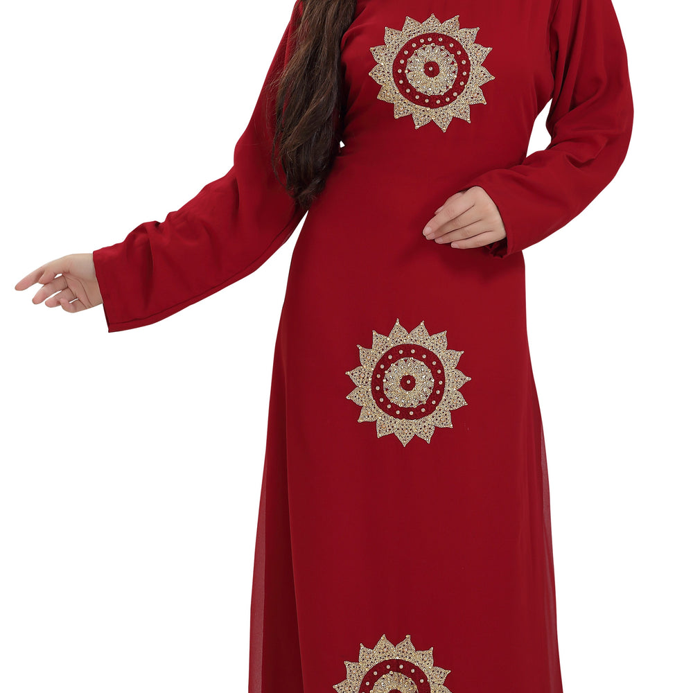 
                  
                    Dubai Kaftan Gown Jasmine Bridesmaid Dress in Maroon - Maxim Creation
                  
                