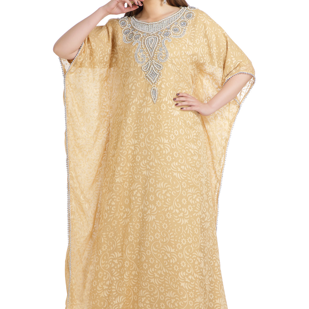 
                  
                    Party Caftan in Beige Brasso Printed Maxi Gown - Maxim Creation
                  
                