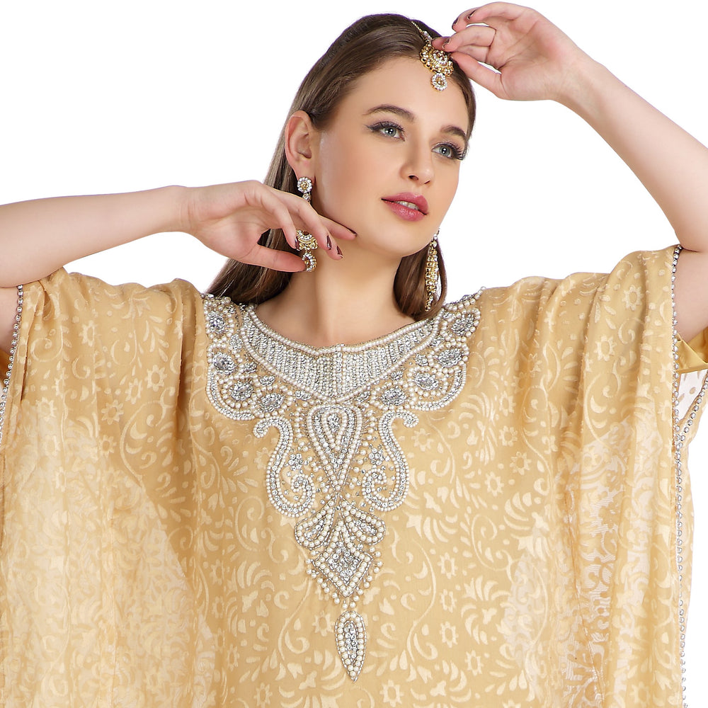
                  
                    Party Caftan in Beige Brasso Printed Maxi Gown - Maxim Creation
                  
                
