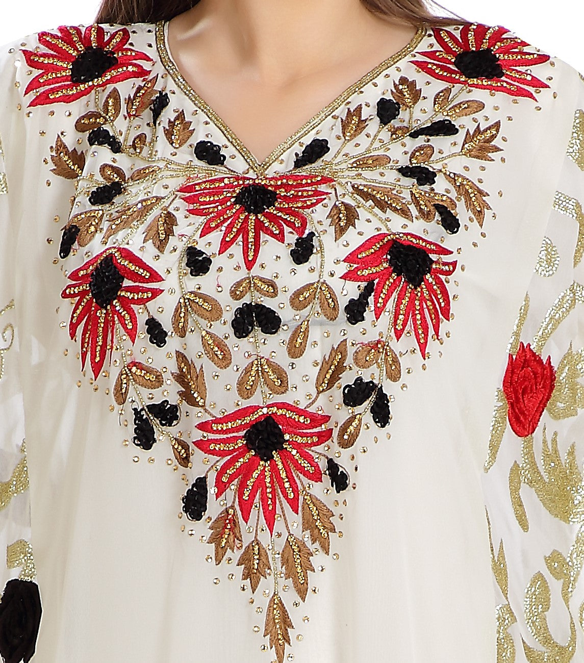 Embroidered Farasha Maxi in Red and Black Flowers - Maxim Creation