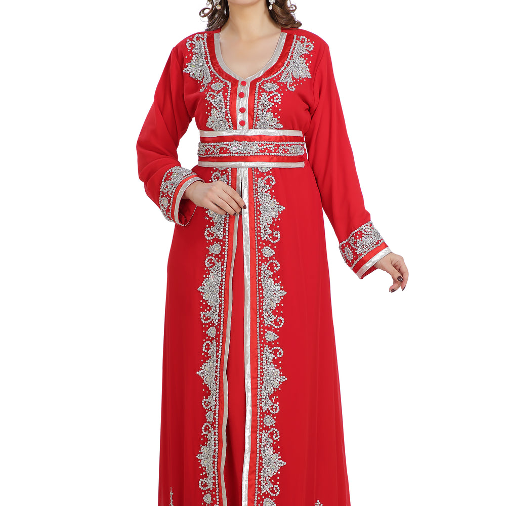 
                  
                    Moroccan Caftan With Lace Embroidered French Takchita - Maxim Creation
                  
                
