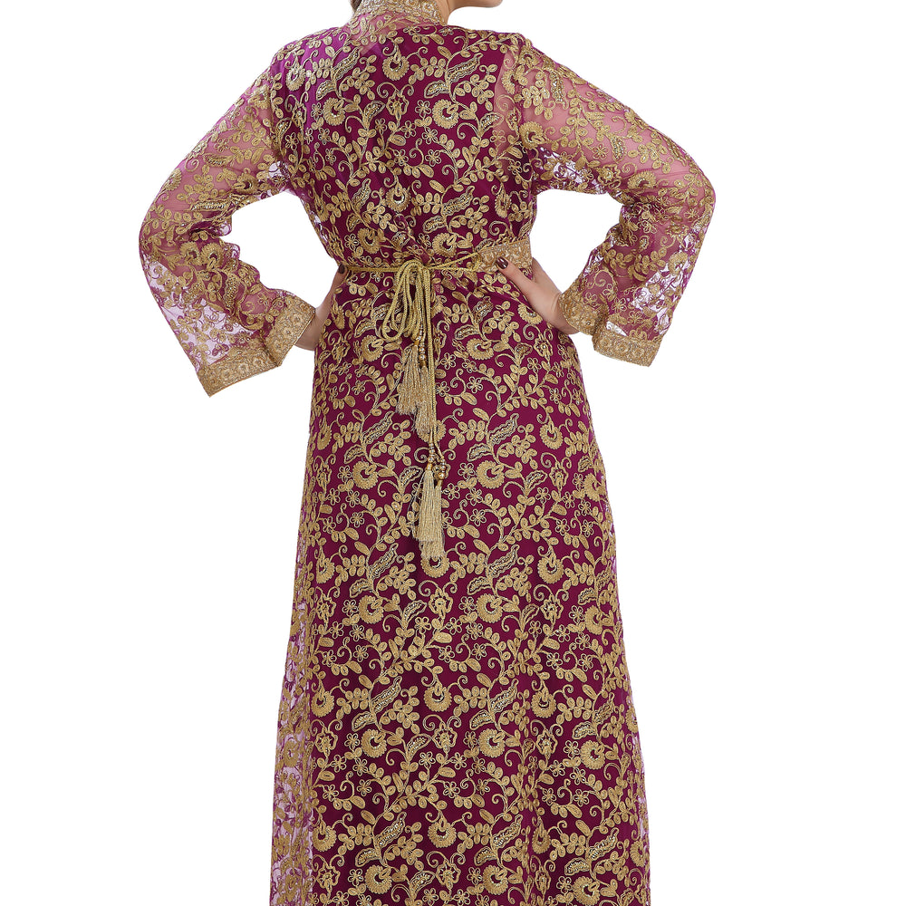 French Cardigan Oriental Wedding Robe With Golden Embroidery Work - Maxim Creation