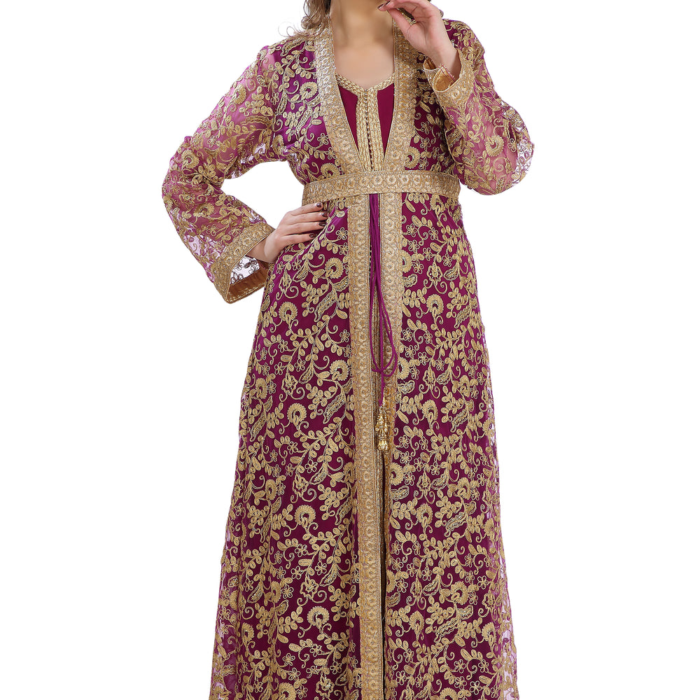 French Cardigan Oriental Wedding Robe With Golden Embroidery Work - Maxim Creation
