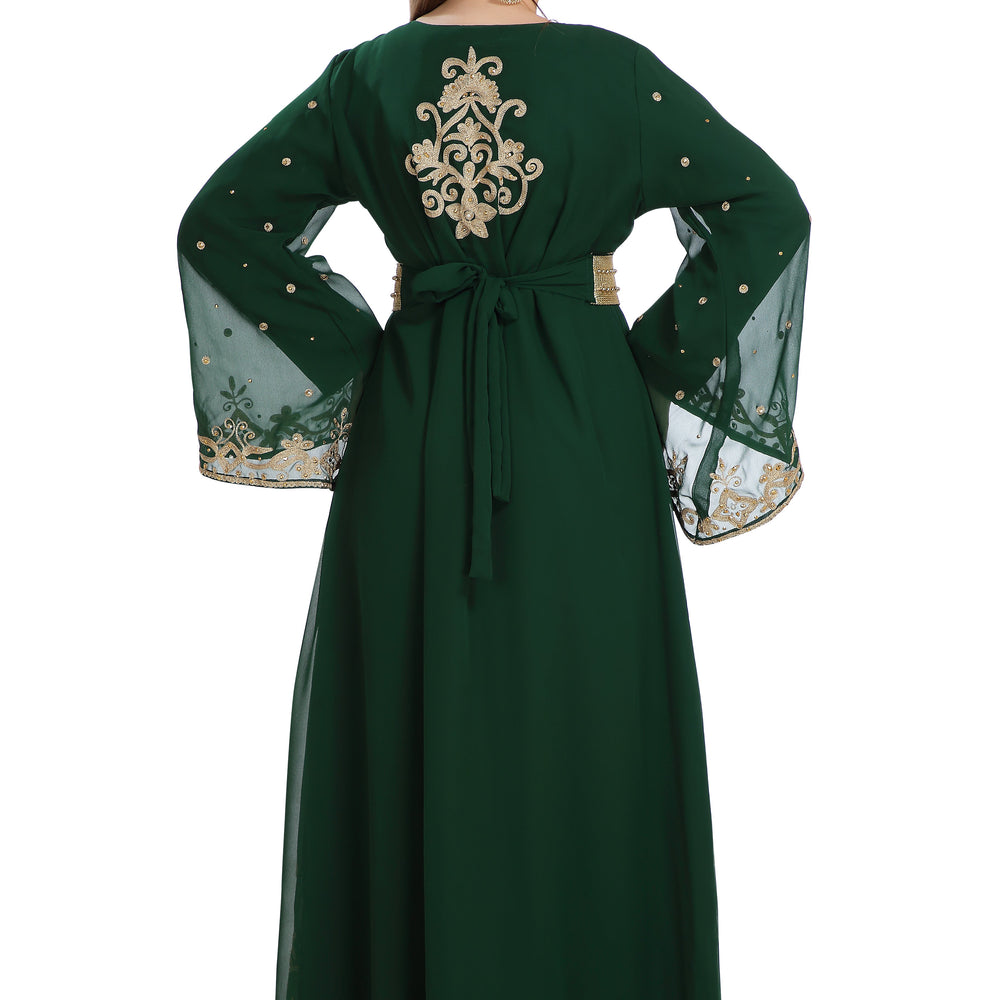 
                  
                    Hand Zari Work Embroidery Henna Party Abaya Bell Sleeve Caftan 2 Piece Set - Maxim Creation
                  
                
