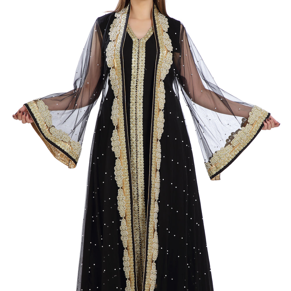
                  
                    Wedding Gown in Black Tulle Net Fabric with Fancy Lace Work - Maxim Creation
                  
                