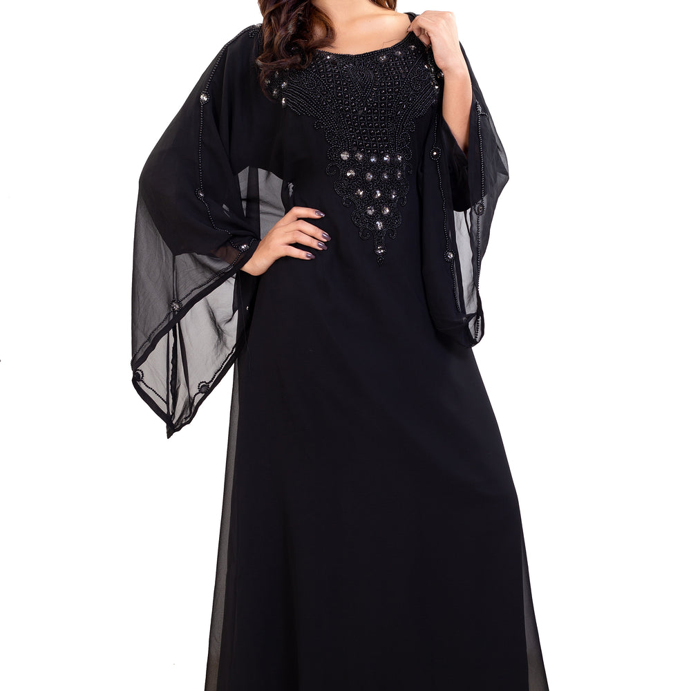 Farasha Maxi With Black Stones Embroidered Gown - Maxim Creation