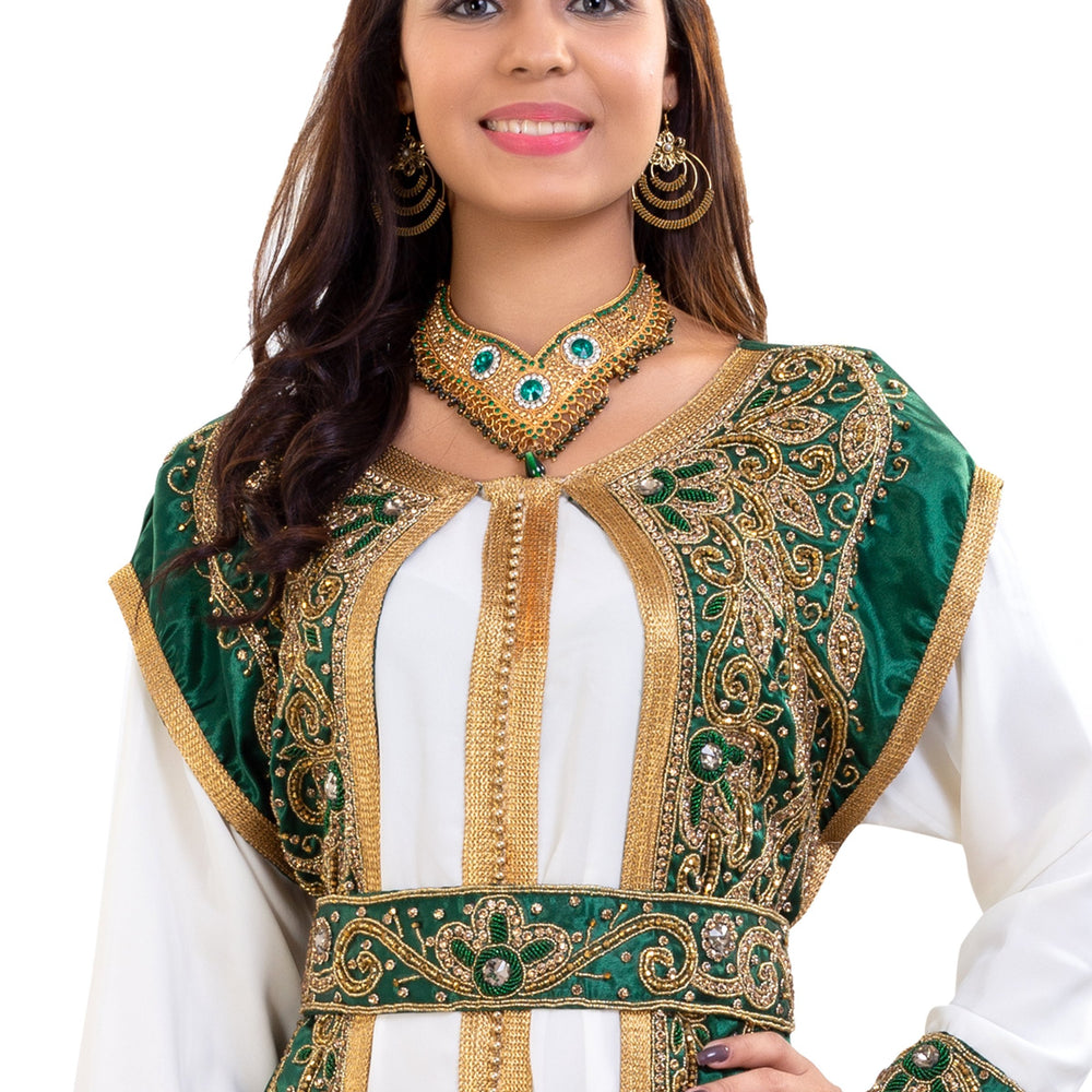 Arabian Gown in Emerald Green 3 piece Satin Niqah Dress - Maxim Creation