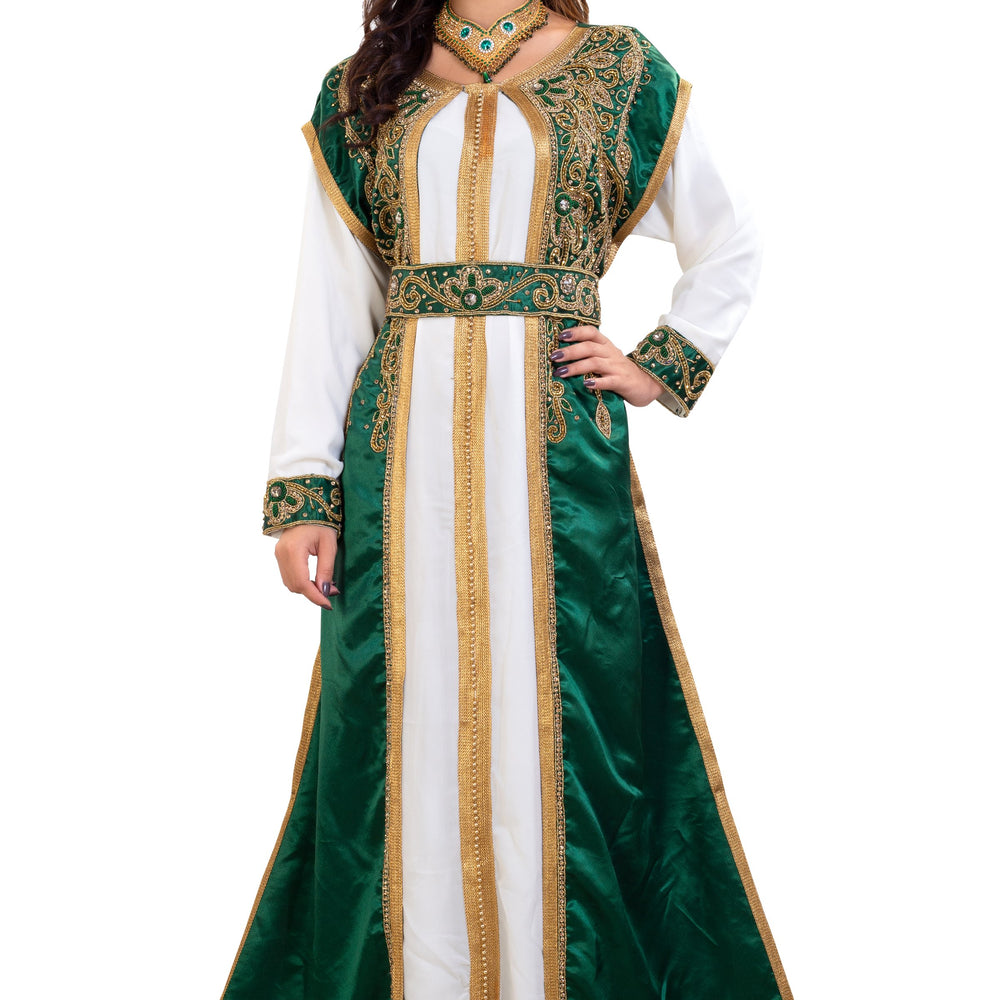 Arabian Gown in Emerald Green 3 piece Satin Niqah Dress - Maxim Creation
