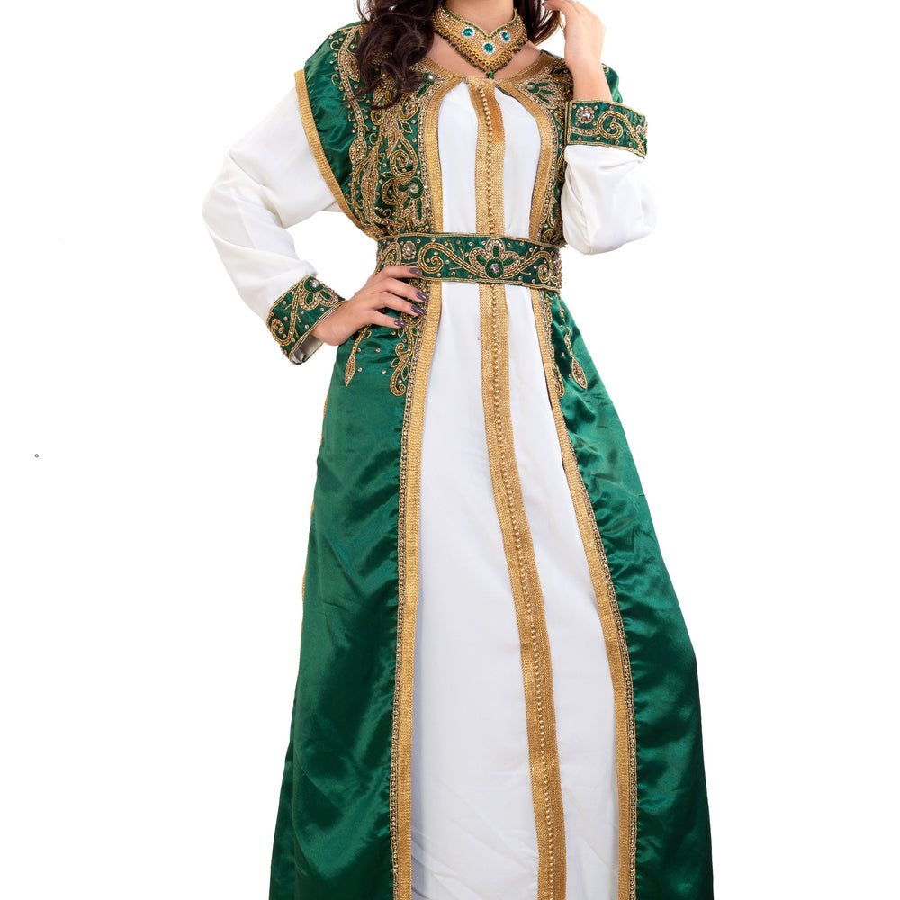
                  
                    Arabian Gown in Emerald Green 3 piece Satin Niqah Dress - Maxim Creation
                  
                
