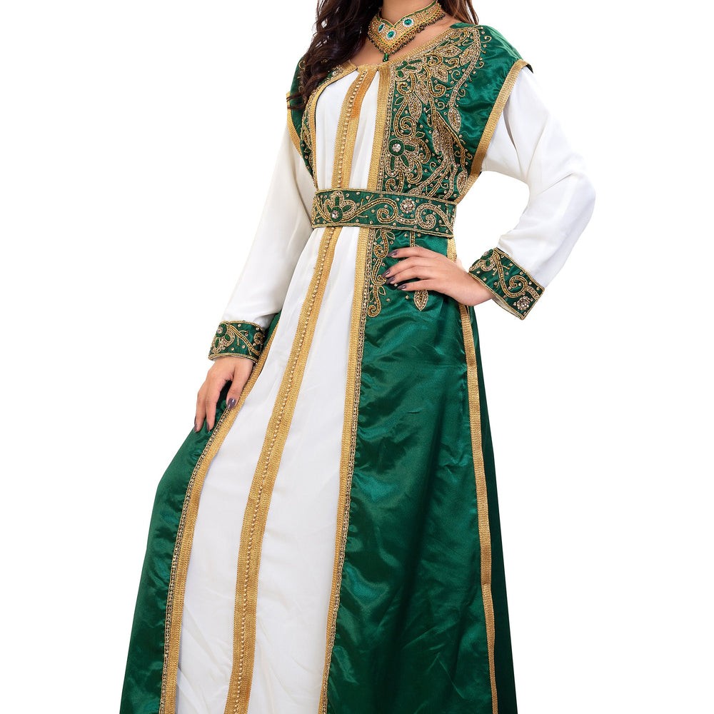 
                  
                    Arabian Gown in Emerald Green 3 piece Satin Niqah Dress - Maxim Creation
                  
                