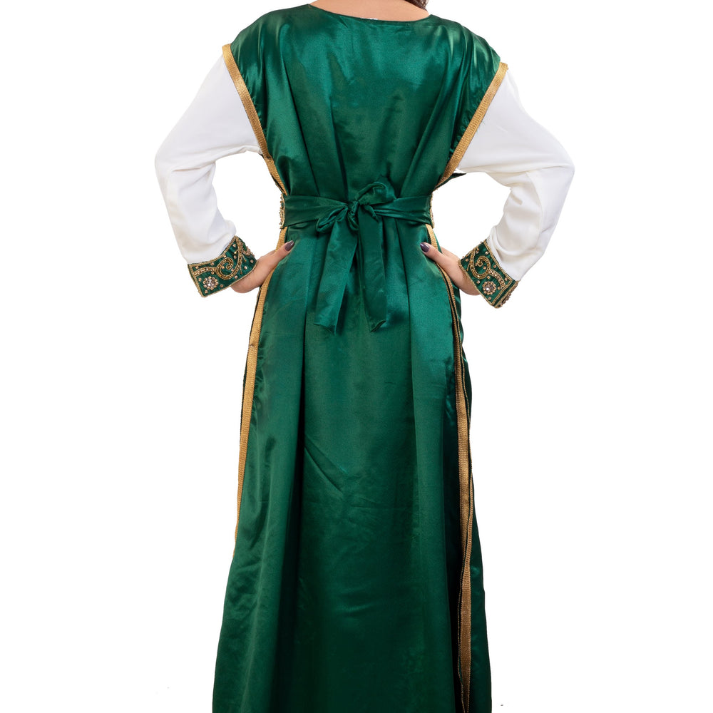 
                  
                    Arabian Gown in Emerald Green 3 piece Satin Niqah Dress - Maxim Creation
                  
                