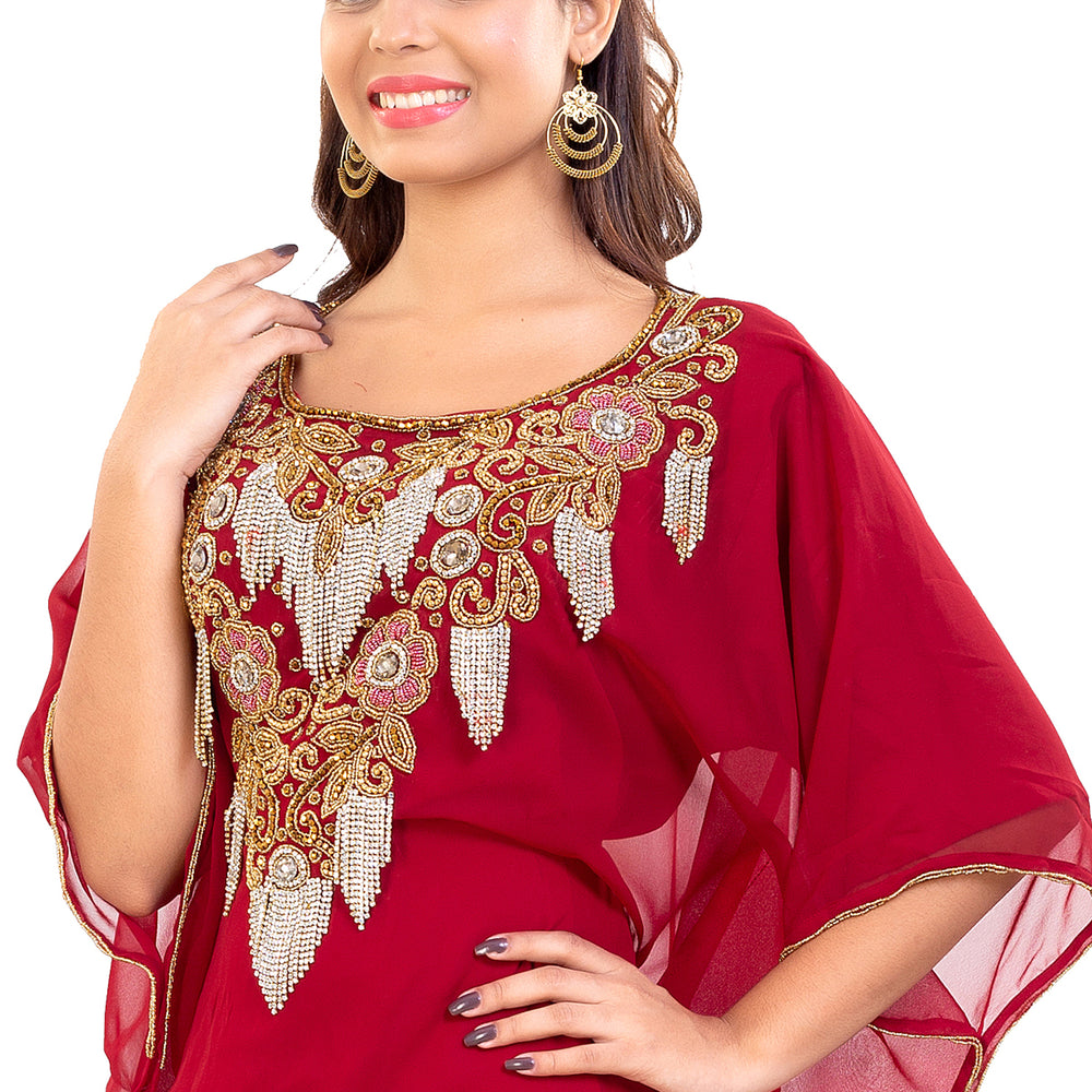 Embroidered Farasha Maxi Dress in Red - Maxim Creation