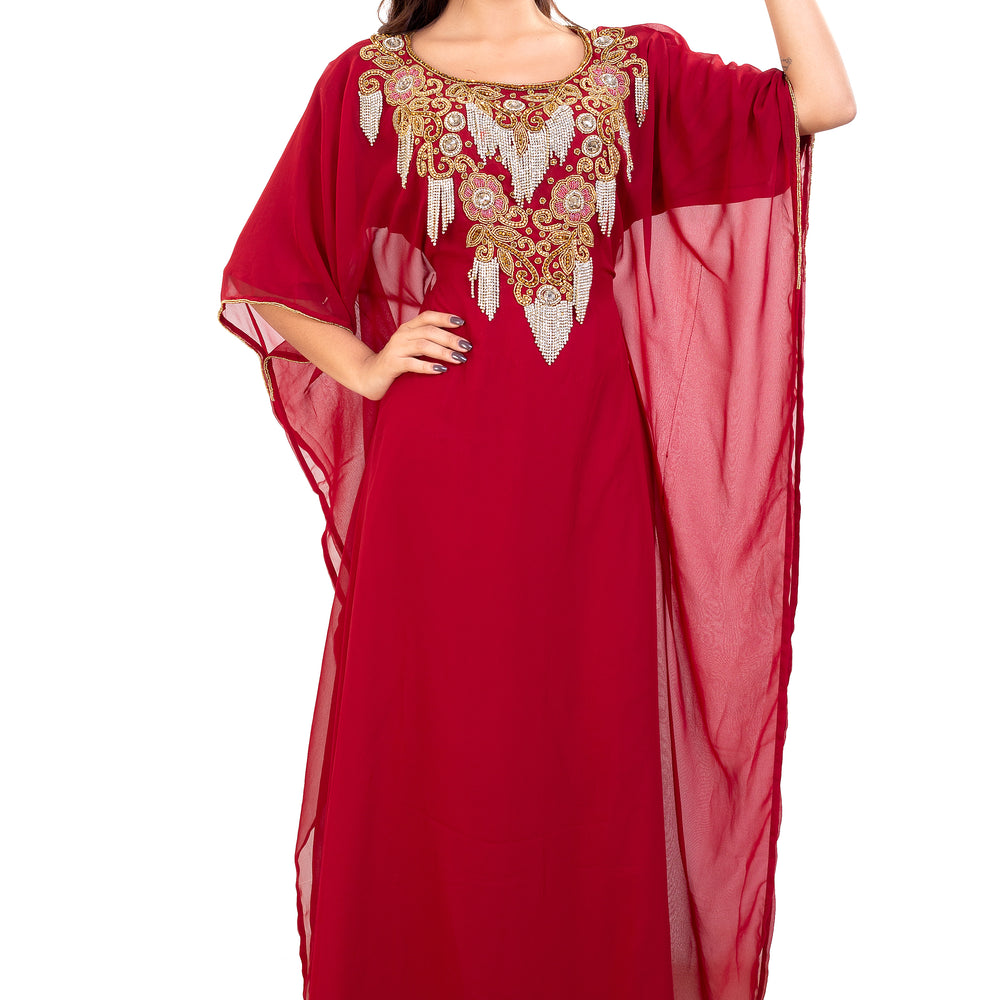 
                  
                    Embroidered Farasha Maxi Dress in Red - Maxim Creation
                  
                