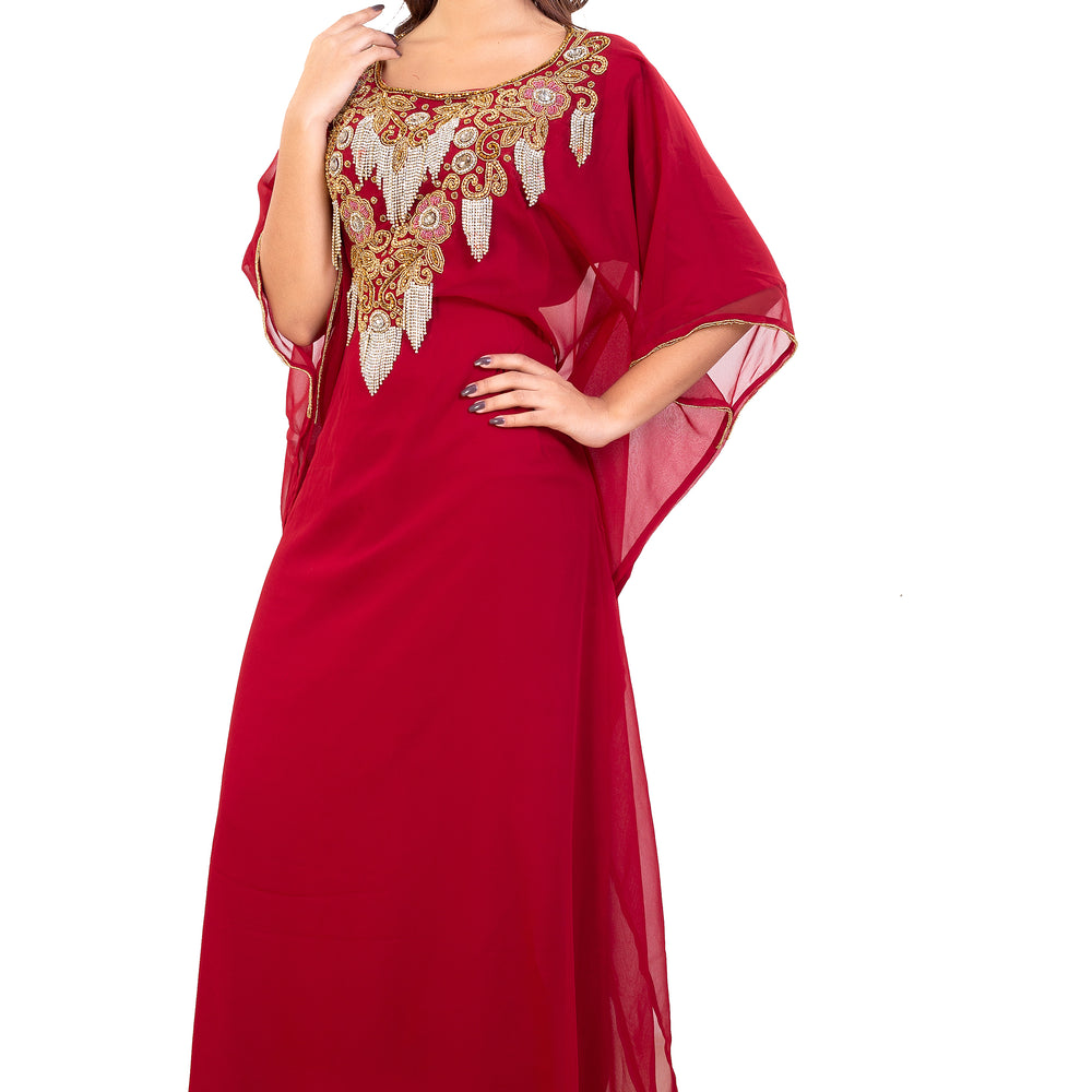 
                  
                    Embroidered Farasha Maxi Dress in Red - Maxim Creation
                  
                