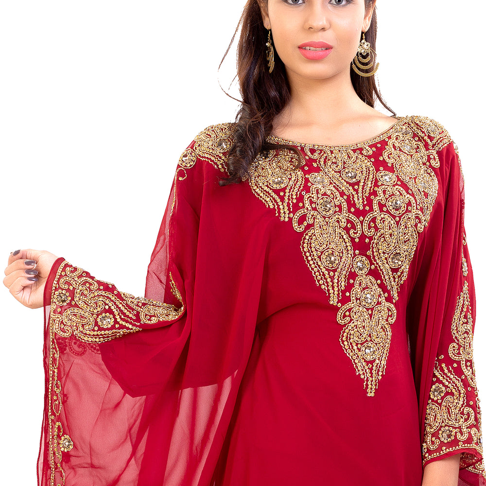 
                  
                    Moroccan Caftan With Golden Embroidery - Maxim Creation
                  
                
