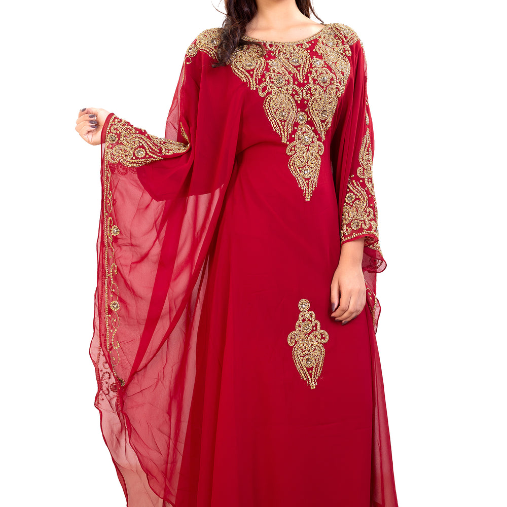 
                  
                    Moroccan Caftan With Golden Embroidery - Maxim Creation
                  
                