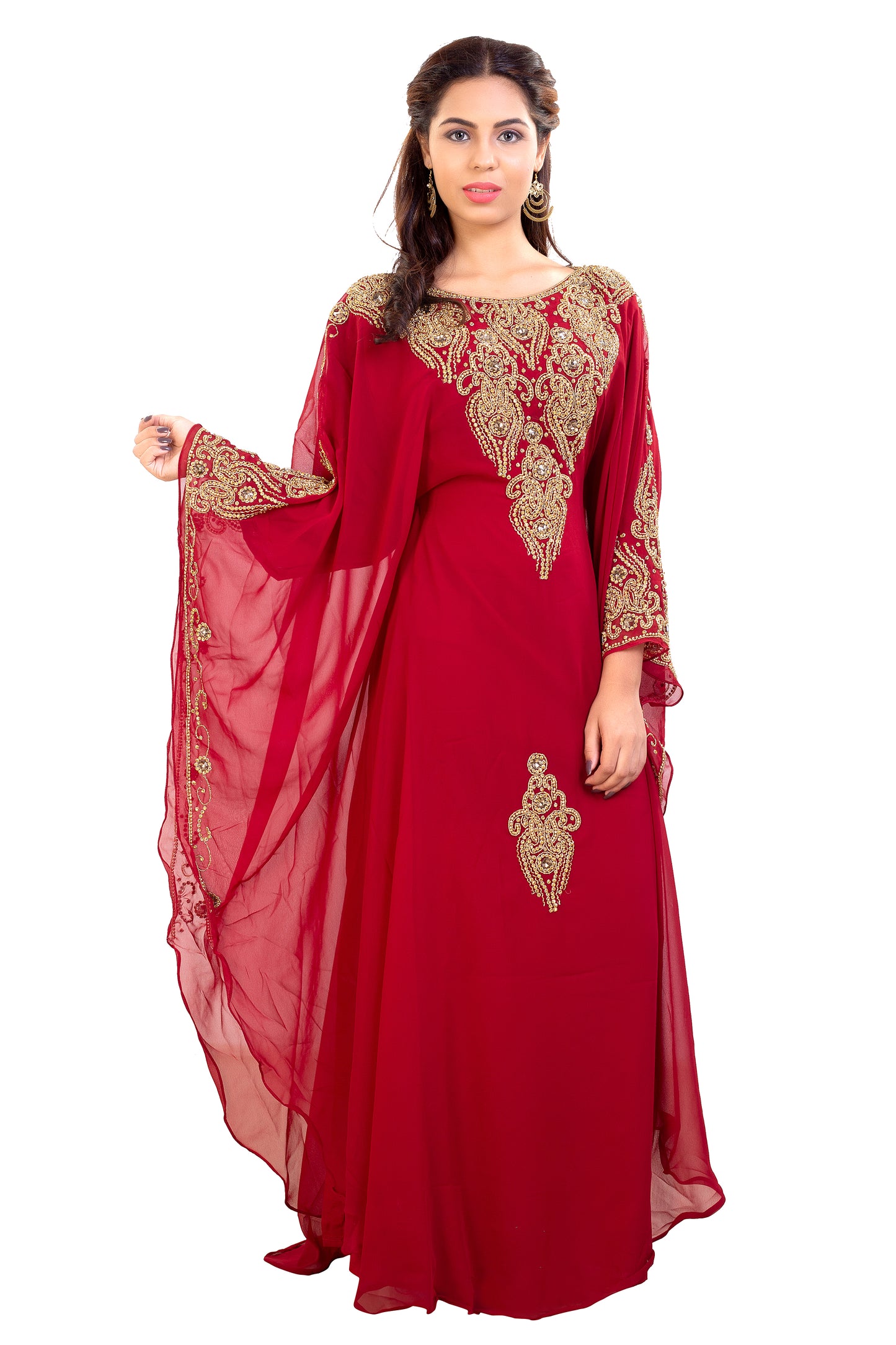 Moroccan Caftan With Golden Embroidery - Maxim Creation