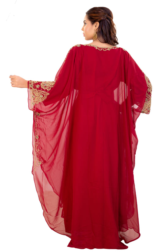 Moroccan Caftan With Golden Embroidery - Maxim Creation