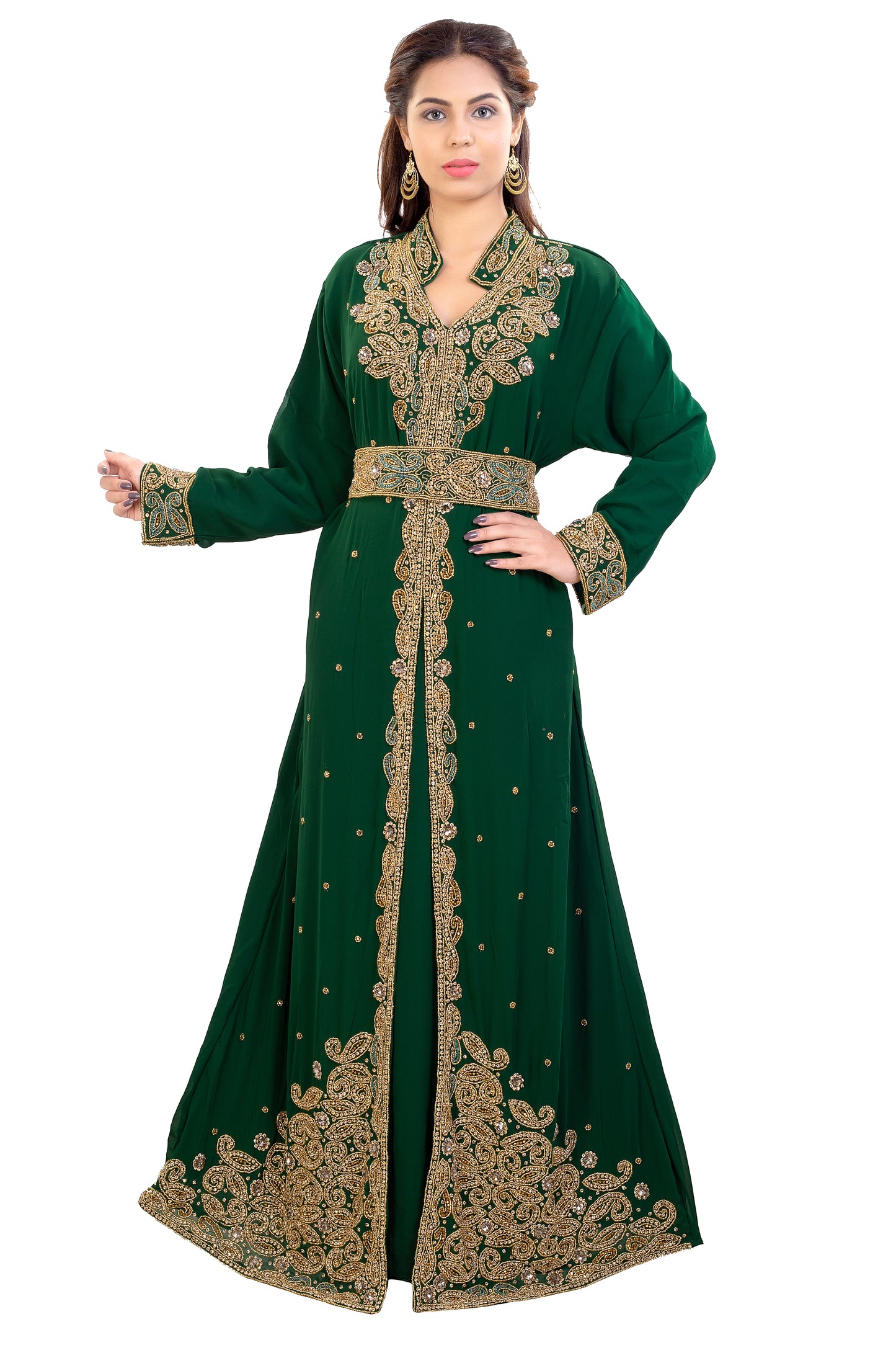 Arabian Jalabiya Collared Neck Kaftan Dress - Maxim Creation