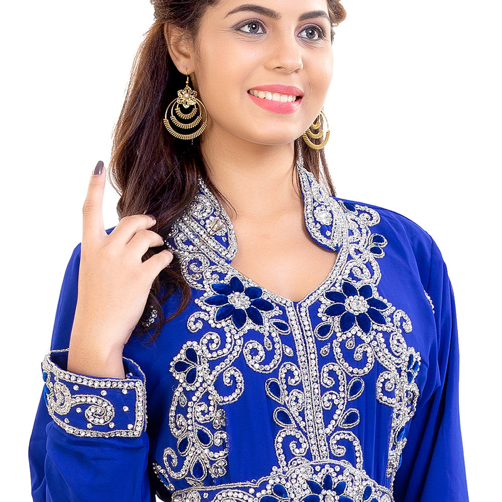
                  
                    Customized Kaftan Embroidered Silver Stones with Velvet Flowers - Maxim Creation
                  
                