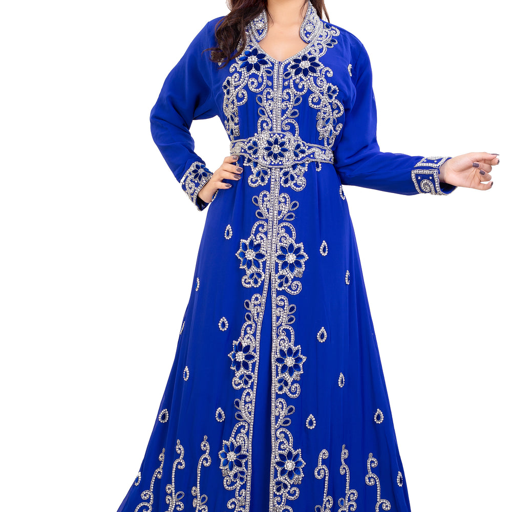 
                  
                    Customized Kaftan Embroidered Silver Stones with Velvet Flowers - Maxim Creation
                  
                